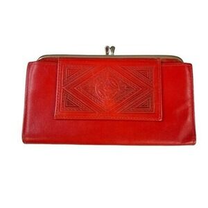 Vintage Wallet Amity Red Leather Cowhide French Clutch‎